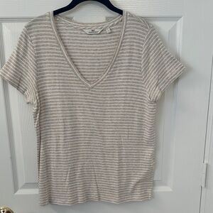 Vineyard VinesStriped V-Neck Tee - Cream and Tan Size Large